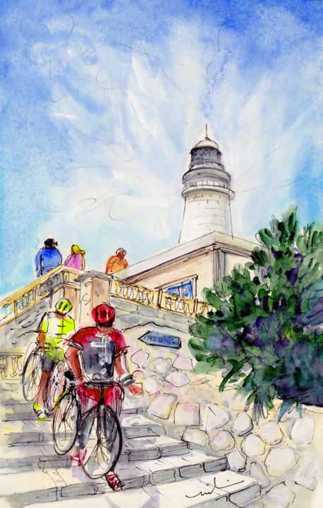 Painting titled "Cycling In Majorca…" by Miki De Goodaboom, Original Artwork, Watercolor
