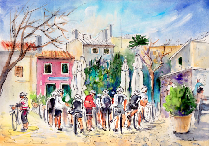 Peinture intitulée "Cycling In Majorca…" par Miki De Goodaboom, Œuvre d'art originale, Gouache