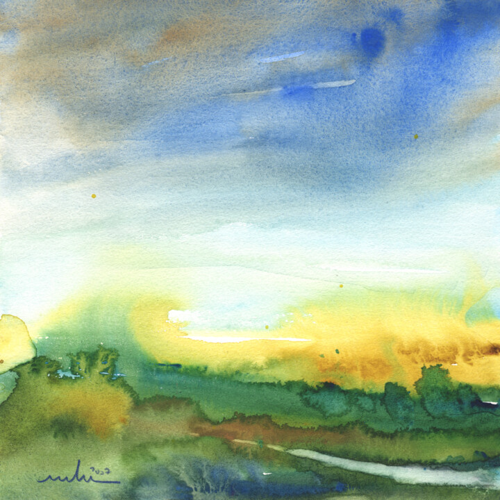 Painting titled "Early Morning 41" by Miki De Goodaboom, Original Artwork, Watercolor