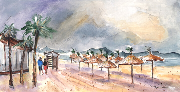 Painting titled "Port Alcudia Beach…" by Miki De Goodaboom, Original Artwork, Watercolor