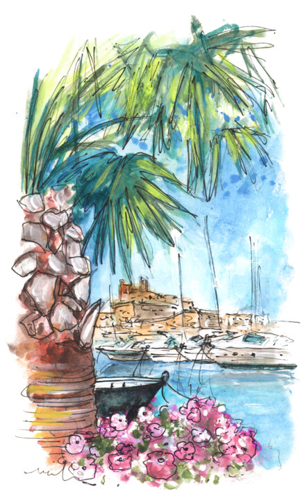 Painting titled "Ibiza Town 02" by Miki De Goodaboom, Original Artwork, Watercolor