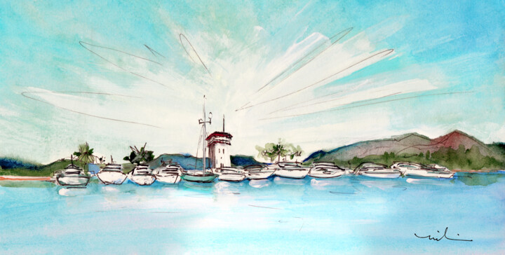 Malerei mit dem Titel "Puerto Portals 01" von Miki De Goodaboom, Original-Kunstwerk, Aquarell