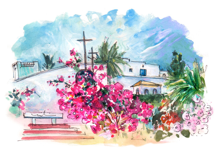 Painting titled "Open Air Church In…" by Miki De Goodaboom, Original Artwork, Watercolor