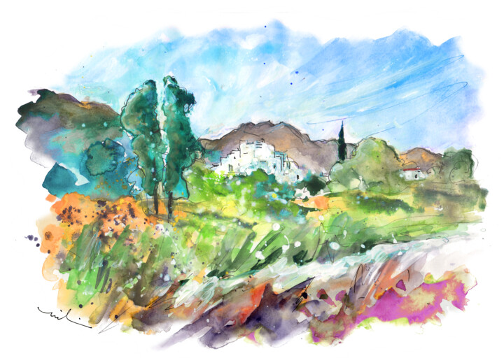Painting titled "Countryside Around…" by Miki De Goodaboom, Original Artwork, Watercolor