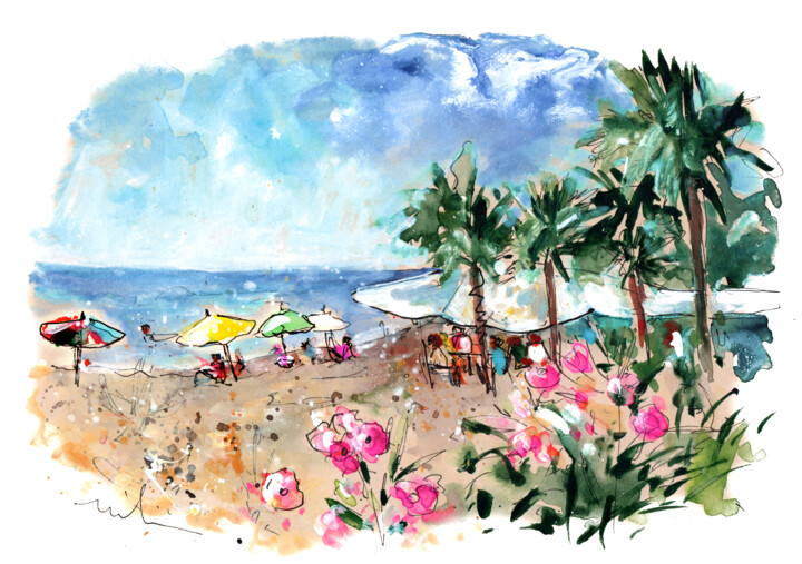 Painting titled "Playa Y Chiringuito…" by Miki De Goodaboom, Original Artwork, Watercolor