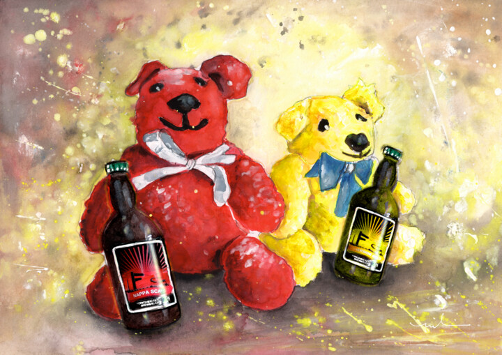 Painting titled "Bears And Beers Fro…" by Miki De Goodaboom, Original Artwork, Watercolor