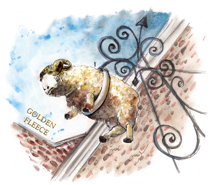 Картина под названием "The Golden Fleece I…" - Miki De Goodaboom, Подлинное произведение искусства, Акварель