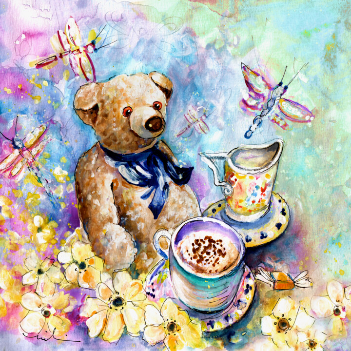 Painting titled "The Teddy Bear And…" by Miki De Goodaboom, Original Artwork, Watercolor