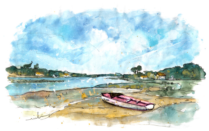 Painting titled "Hossegor Lake 04" by Miki De Goodaboom, Original Artwork, Watercolor