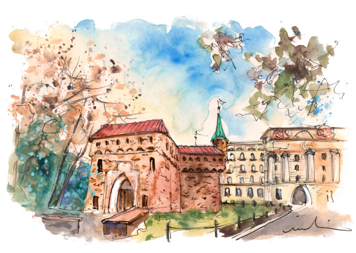 Schilderij getiteld "Krakow Beautiful Co…" door Miki De Goodaboom, Origineel Kunstwerk, Aquarel