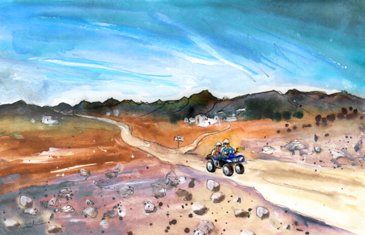 Painting titled "Quad Biking In Cabo…" by Miki De Goodaboom, Original Artwork, Watercolor