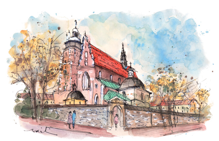 Schilderij getiteld "Krakow Beautiful Co…" door Miki De Goodaboom, Origineel Kunstwerk, Aquarel