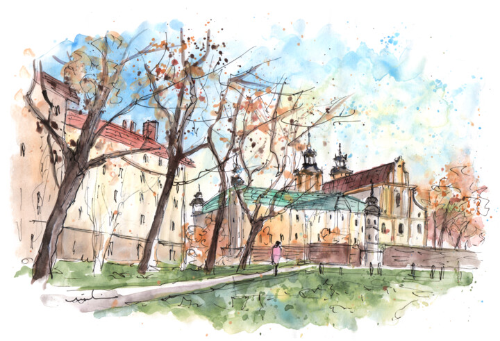 Painting titled "Krakow Beautiful Co…" by Miki De Goodaboom, Original Artwork, Watercolor