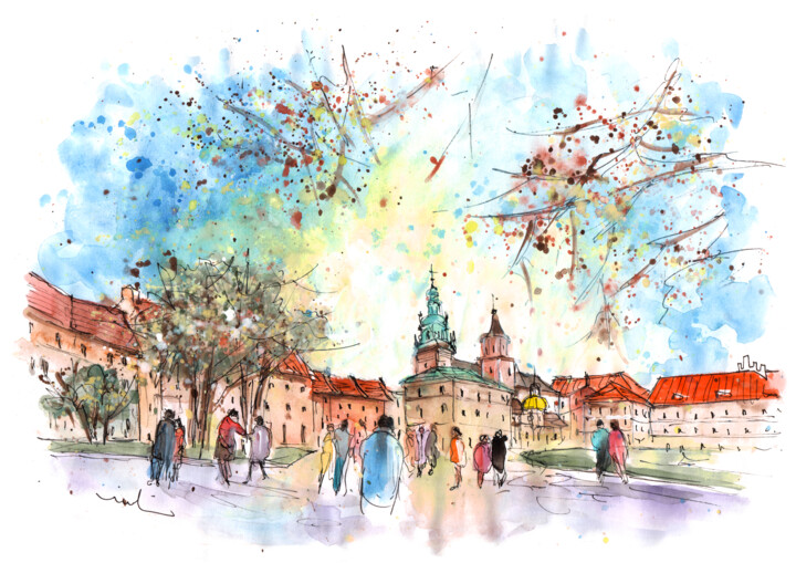 Schilderij getiteld "Krakow Beautiful Co…" door Miki De Goodaboom, Origineel Kunstwerk, Aquarel