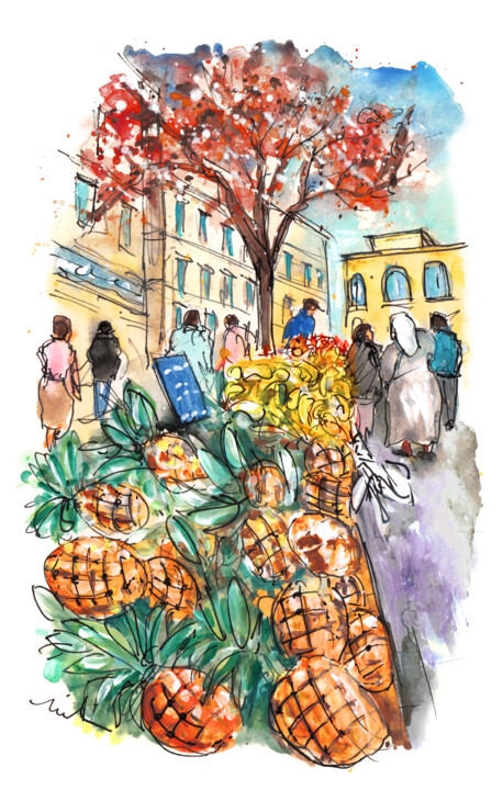 Painting titled "Market In Marseille…" by Miki De Goodaboom, Original Artwork, Watercolor