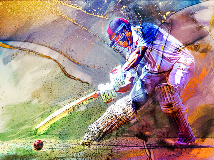 Digital Arts titled "Cricket Passion 03" by Miki De Goodaboom, Original Artwork, Digital Painting