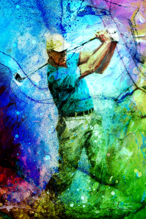 Digitale Kunst getiteld "Golf Imagination 01" door Miki De Goodaboom, Origineel Kunstwerk, Digitaal Schilderwerk