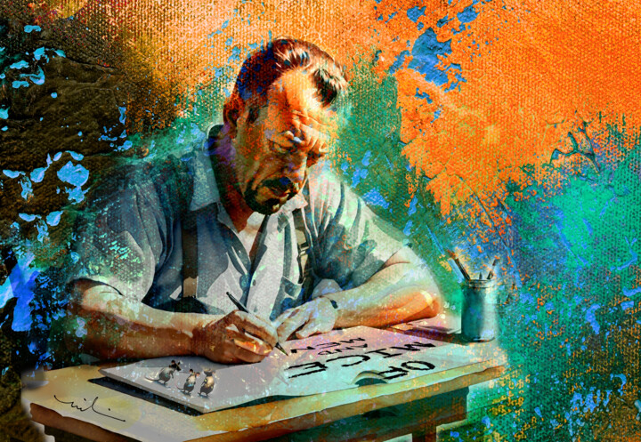「John Steinbeck And…」というタイトルのデジタルアーツ Miki De Goodaboomによって, オリジナルのアートワーク, デジタル絵画