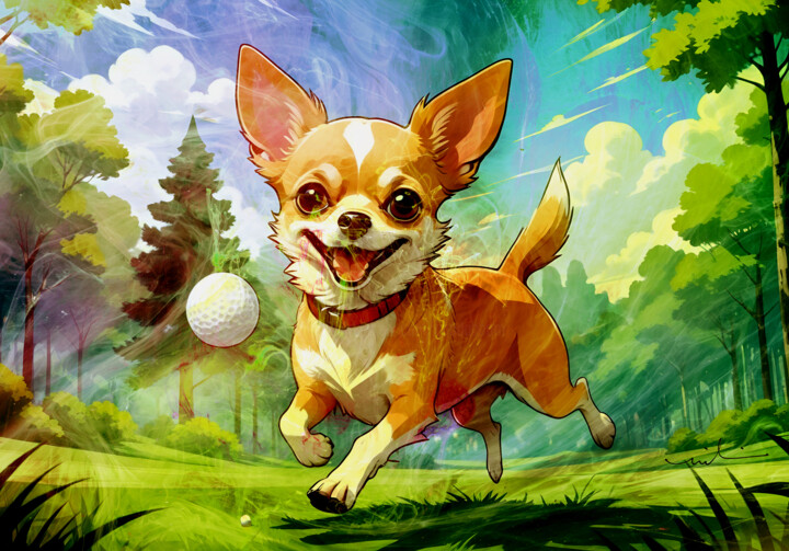 Digital Arts titled "Dogs Love Golf 02" by Miki De Goodaboom, Original Artwork, Digital Painting
