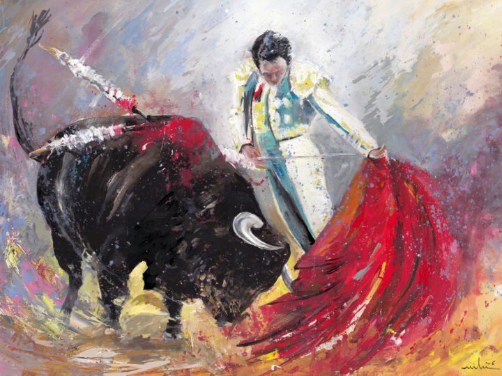 Painting titled "Bullfight 69" by Miki De Goodaboom, Original Artwork, Oil