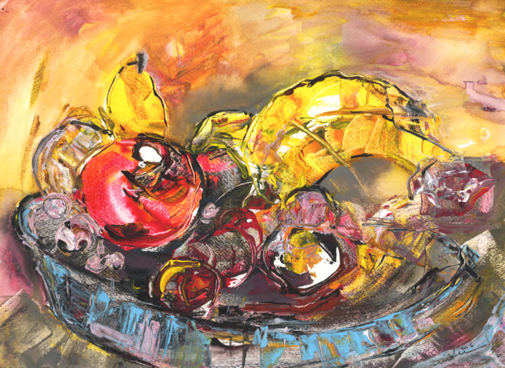 Peinture intitulée "Fruits Basket" par Miki De Goodaboom, Œuvre d'art originale, Gouache
