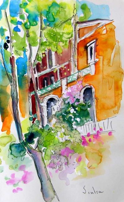 Painting titled "Houses in Sintra" by Miki De Goodaboom, Original Artwork, Oil
