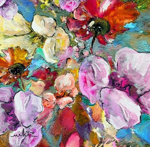Pintura intitulada "First Flowers 2" por Miki De Goodaboom, Obras de arte originais, Óleo