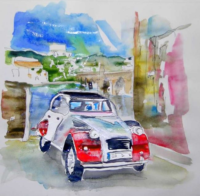 Schilderij getiteld "Car in Chavez" door Miki De Goodaboom, Origineel Kunstwerk, Olie