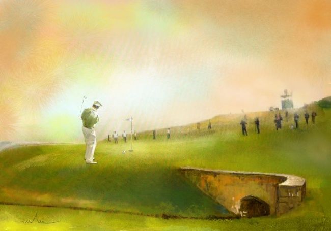 Painting titled "Golf in Saint Andre…" by Miki De Goodaboom, Original Artwork, Oil