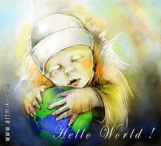 Painting titled "Hello World" by Miki De Goodaboom, Original Artwork, Oil