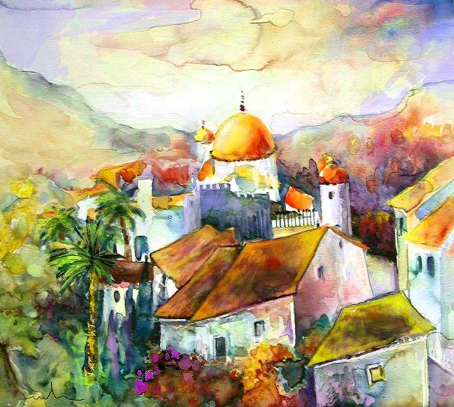 Ζωγραφική με τίτλο "Altea La Vieja 02" από Miki De Goodaboom, Αυθεντικά έργα τέχνης, Λάδι