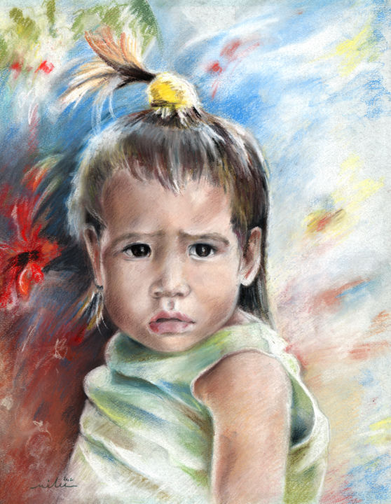 Painting titled "Little Girl from Ta…" by Miki De Goodaboom, Original Artwork, Oil