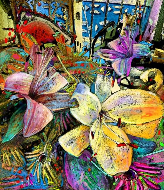 Schilderij getiteld "Fleurs de Lys 02" door Miki De Goodaboom, Origineel Kunstwerk, Gouache