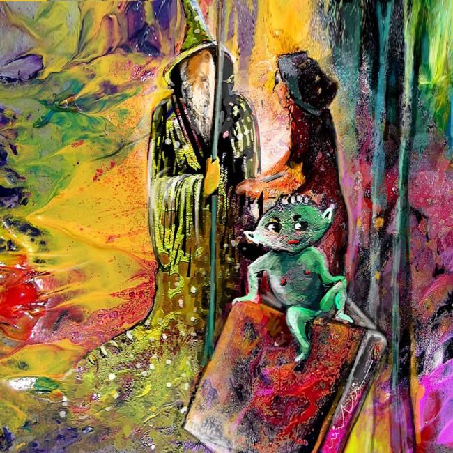 Картина под названием "The Book of Magic" - Miki De Goodaboom, Подлинное произведение искусства, Масло