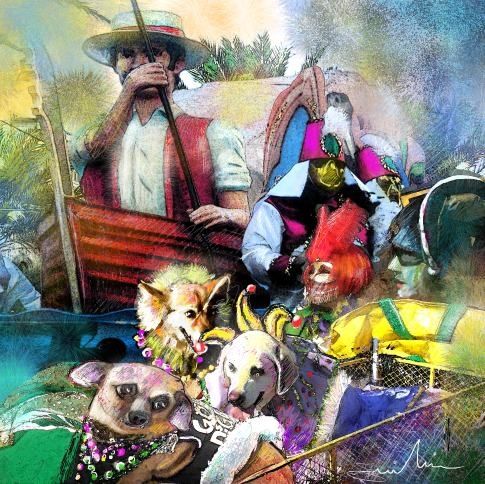 Картина под названием "The Dogs Parade in…" - Miki De Goodaboom, Подлинное произведение искусства, Масло