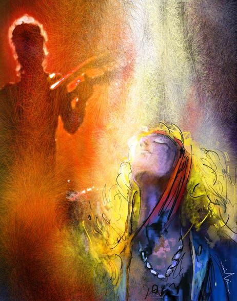 Painting titled "Jimmy Page and Robe…" by Miki De Goodaboom, Original Artwork, Oil