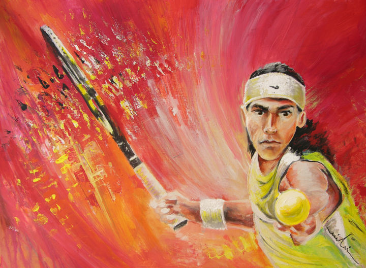 Painting titled "Rafael Nadal 02" by Miki De Goodaboom, Original Artwork, Acrylic