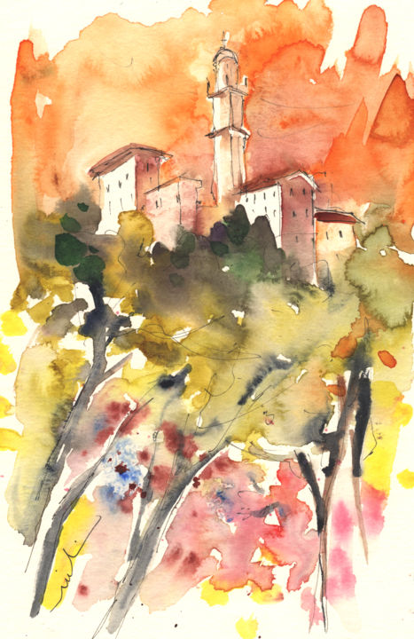 Painting titled "Santa Margherita 12" by Miki De Goodaboom, Original Artwork, Watercolor