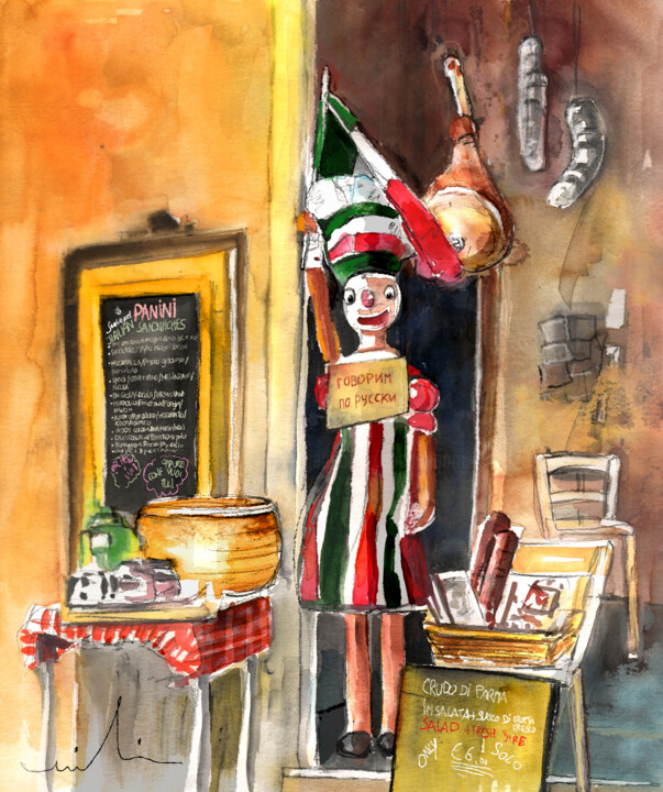 Malerei mit dem Titel "Welcome to Italy 07" von Miki De Goodaboom, Original-Kunstwerk, Aquarell