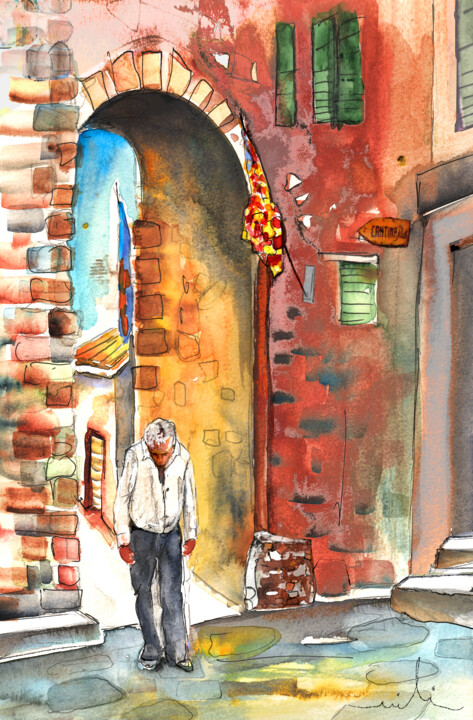 Painting titled "Old and Lonely in I…" by Miki De Goodaboom, Original Artwork, Watercolor