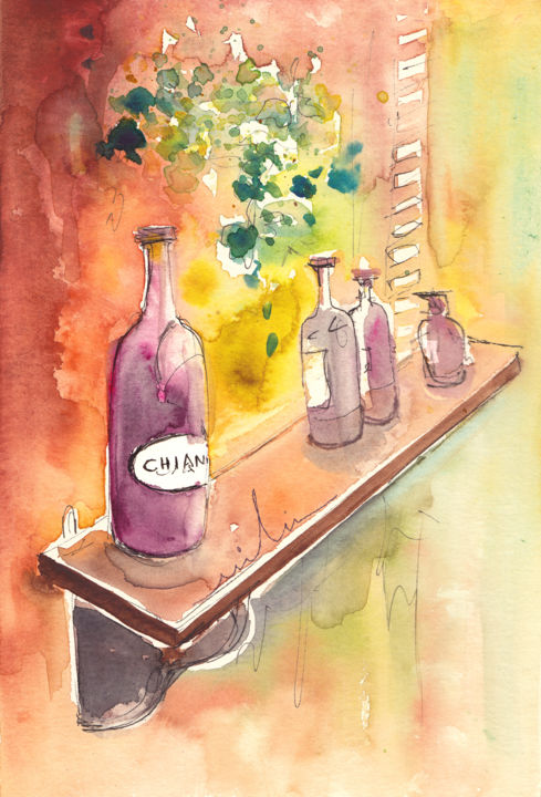 Painting titled "Still Life in Chian…" by Miki De Goodaboom, Original Artwork, Watercolor