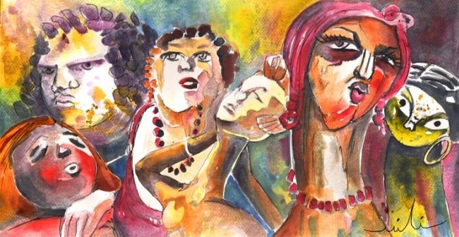 Картина под названием "The Ladies of Loket" - Miki De Goodaboom, Подлинное произведение искусства, Масло