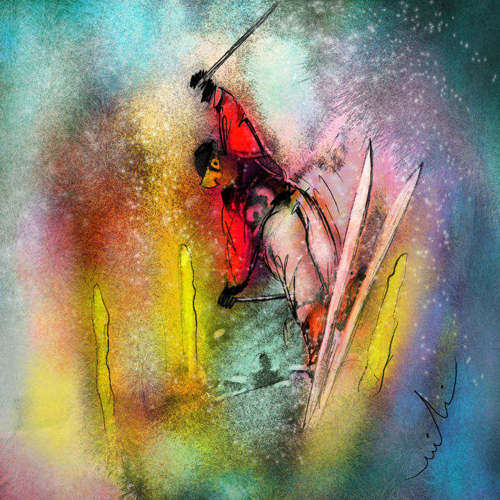 Painting titled "Ski Jumping 02" by Miki De Goodaboom, Original Artwork, Acrylic