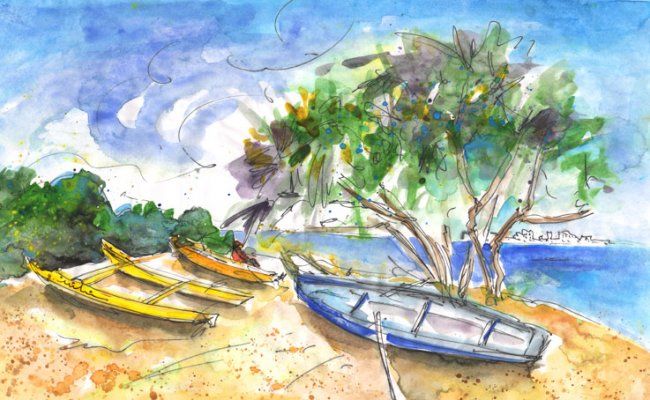 Malarstwo zatytułowany „Beach in Ayia Napa” autorstwa Miki De Goodaboom, Oryginalna praca, Olej