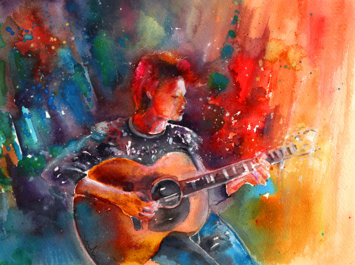 Painting titled "David Bowie in Spac…" by Miki De Goodaboom, Original Artwork, Oil