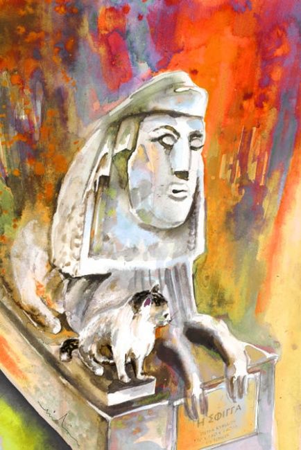 Schilderij getiteld "The Sphinx of Petra…" door Miki De Goodaboom, Origineel Kunstwerk, Olie