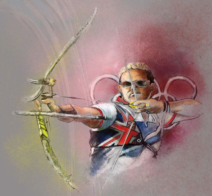 Painting titled "Olympics Archery 01" by Miki De Goodaboom, Original Artwork, Acrylic