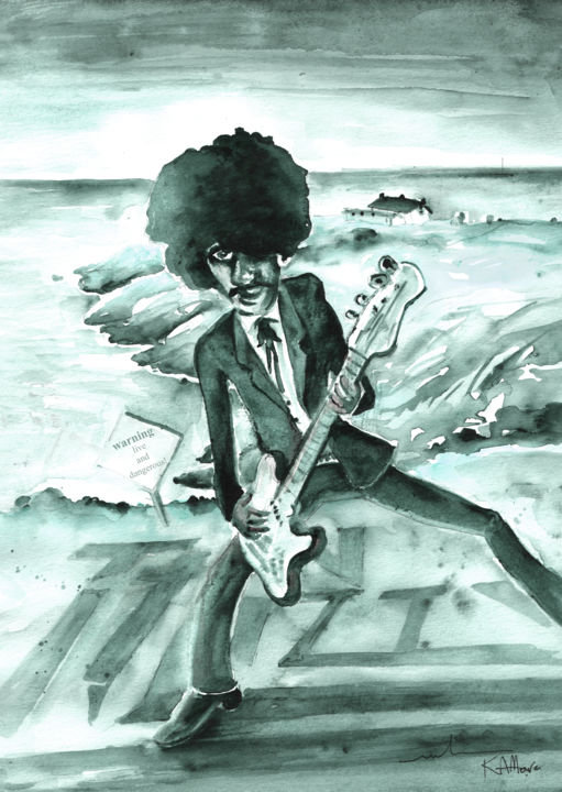 Painting titled "Phil Lynott in Howth" by Miki De Goodaboom, Original Artwork, Oil
