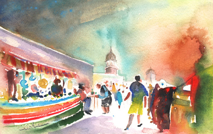 Painting titled "Teguise Market 06" by Miki De Goodaboom, Original Artwork, Watercolor