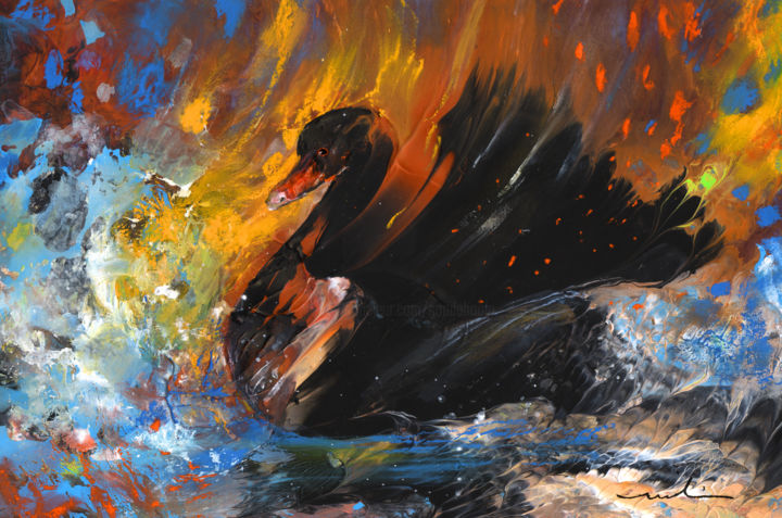 Painting titled "The Black Swan" by Miki De Goodaboom, Original Artwork, Oil